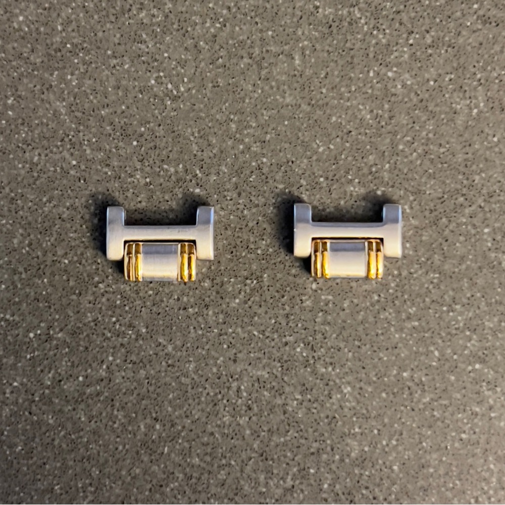 Two GUCCI 9000L 11mm Watch Bracelet Links 1st Generation Silver Gold Exc Cond!